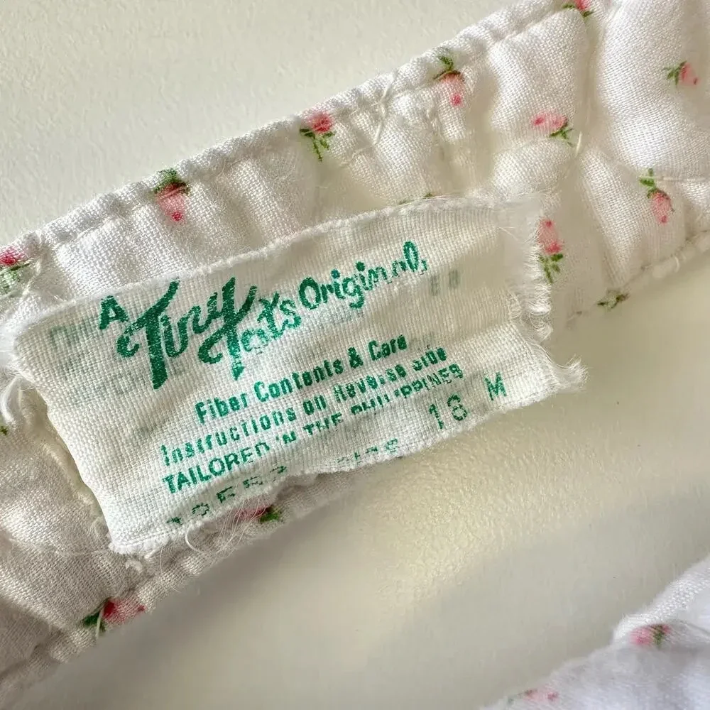 Vintage A Tiny Tots Original Quilted Jumpsuit Girls Toddler 18M White Pink Roses